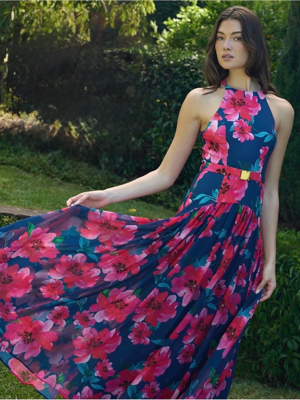 Hutch Abbey Floral Maxi Dress in Hot Pink+Navy (New, sealed in bag)